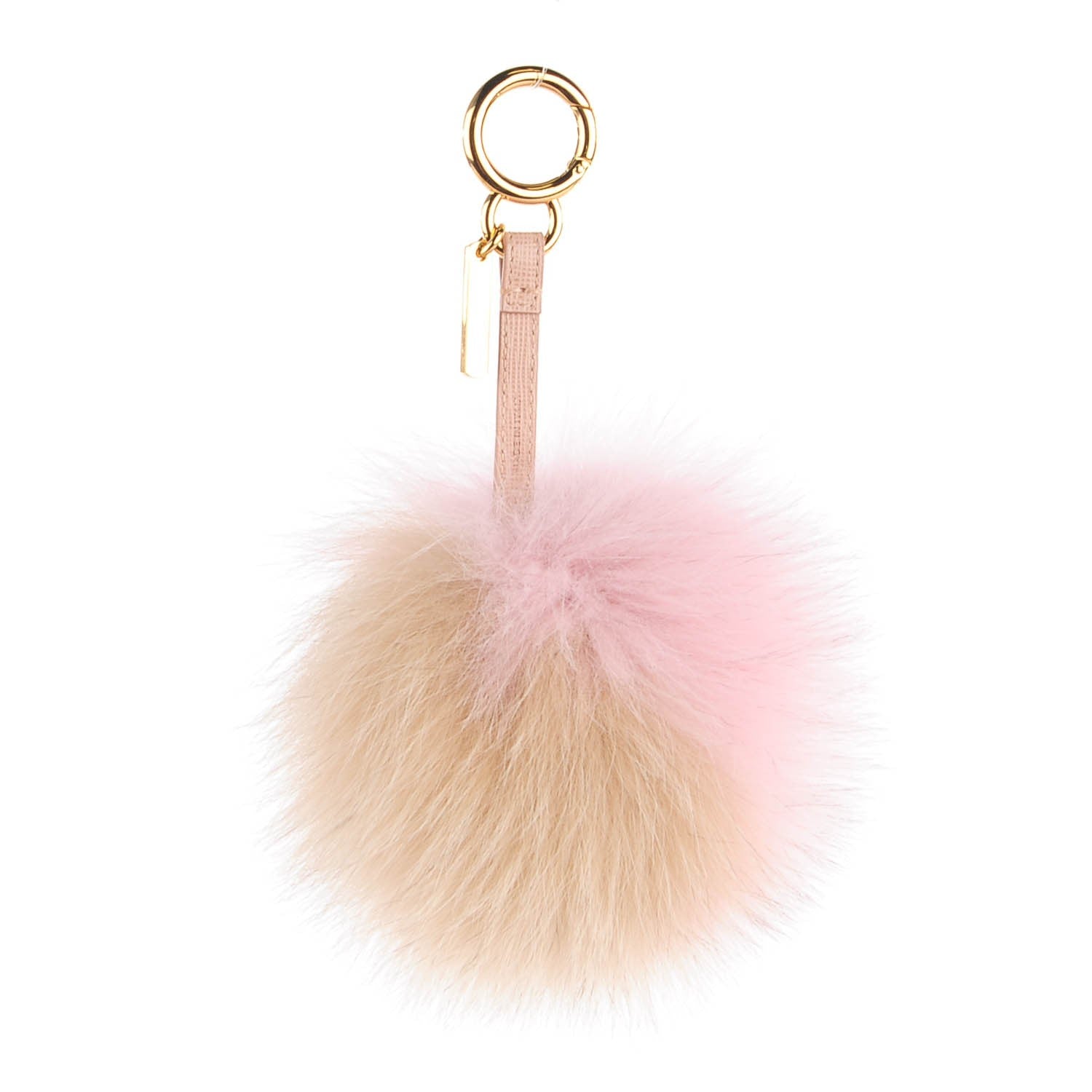 Fendi Fox Fur Vitello Elite Bi-Color Pom Pom Bag Charm Rosa Cammello Cipria 3 of 6