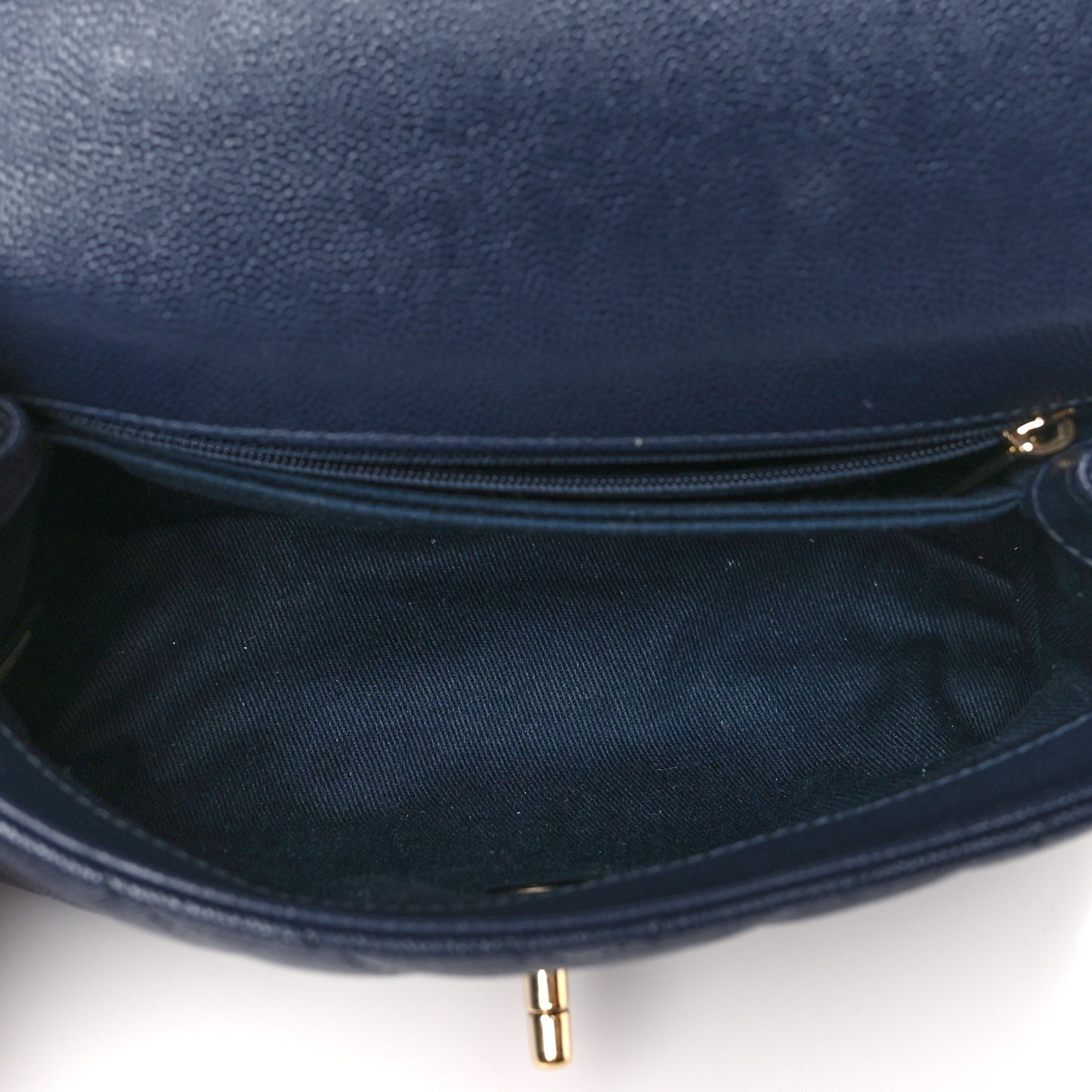 Caviar Lizard Chevron Quilted Mini Coco Handle Flap Navy