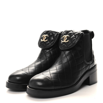 Chanel Lambskin Quilted Cap Toe CC Turnlock Booties 37 Black 3 of 9