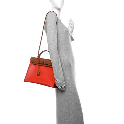 Hermes Toile H Berline Vache Hunter Herbag Zip 31 PM Orange Mecano Fauve 2 of 12