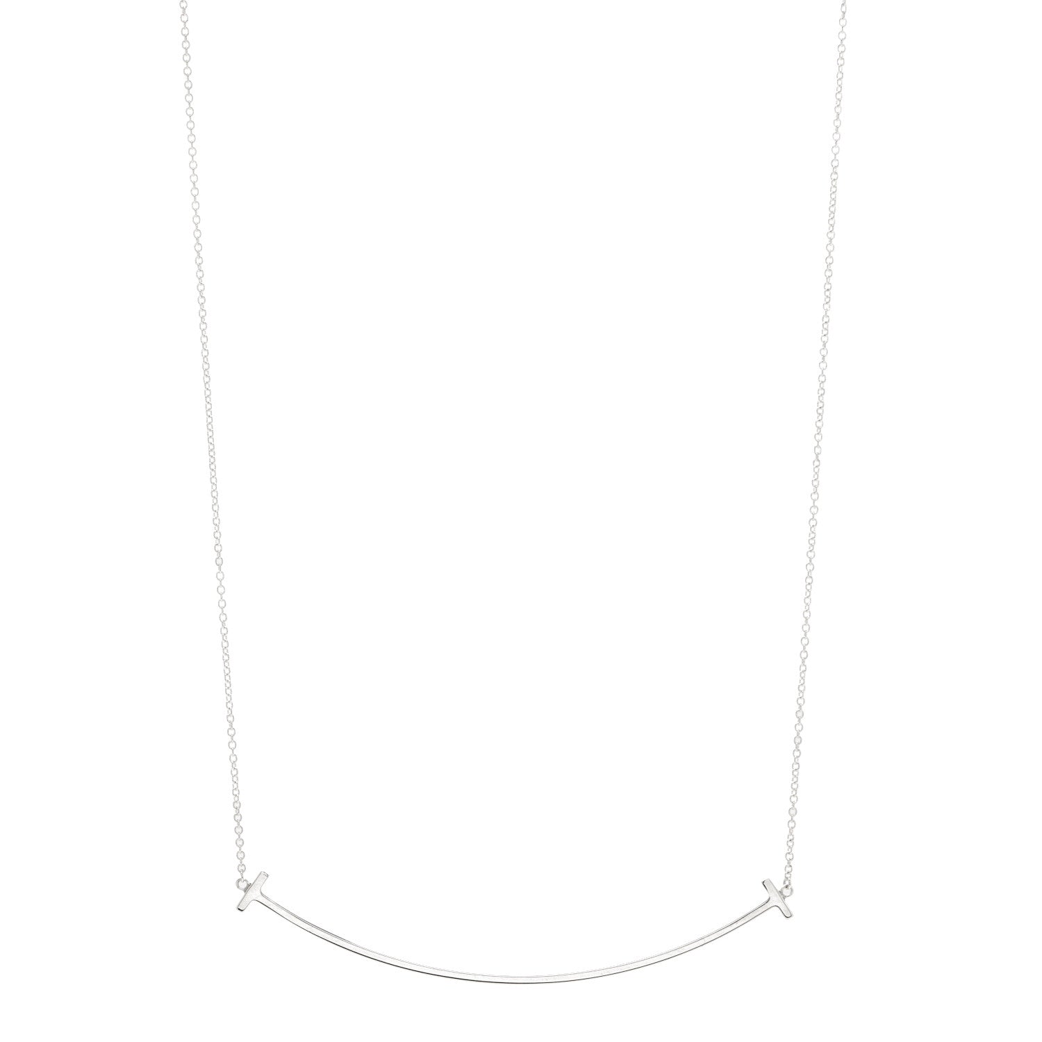 Tiffany Sterling Silver Large T Smile Pendant Necklace 1 of 5