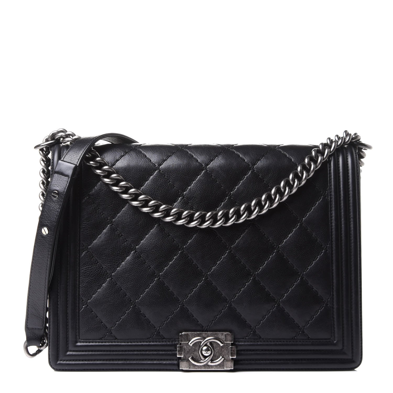 Chanel Calfskin Double Stitch Large Boy Flap Black 1 of 13