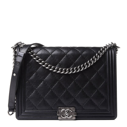 Chanel Calfskin Double Stitch Large Boy Flap Black 1 of 13
