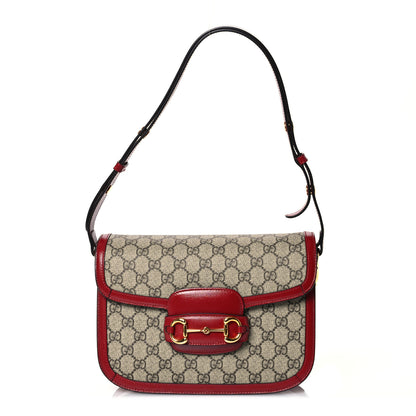 Gucci GG Supreme Monogram Azalea Calfskin Horsebit 1955 Shoulder Bag Beige Ebony New Cherry Red 1 of 10
