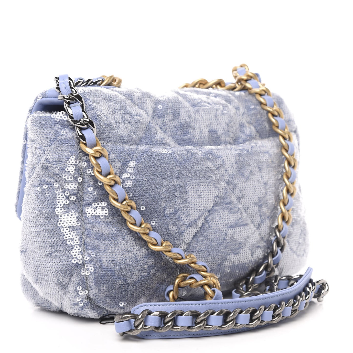Sequin Quilted Medium 19 Flap Light Blue