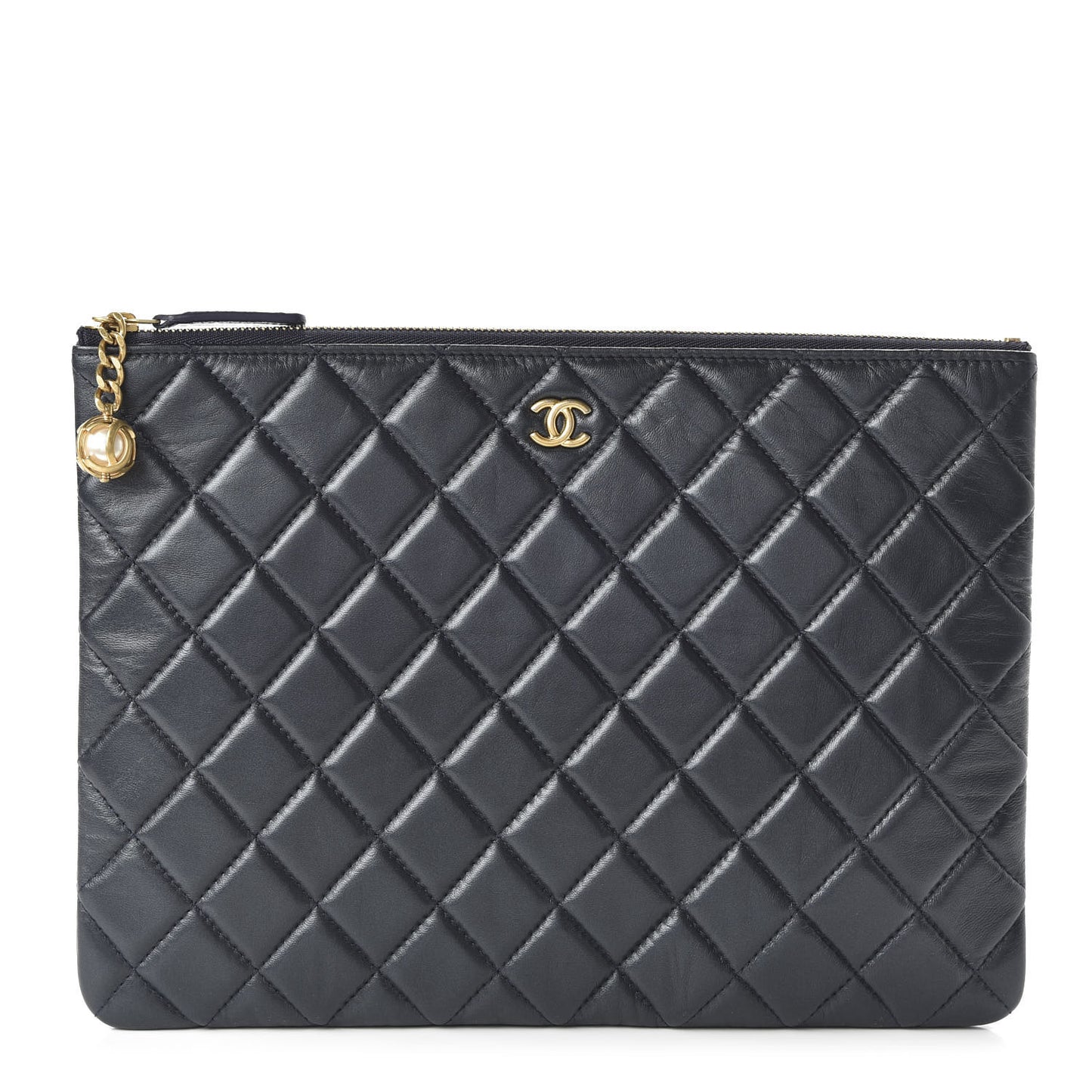 Lambskin Quilted Pearl Crush Medium Cosmetic Case Dark Blue
