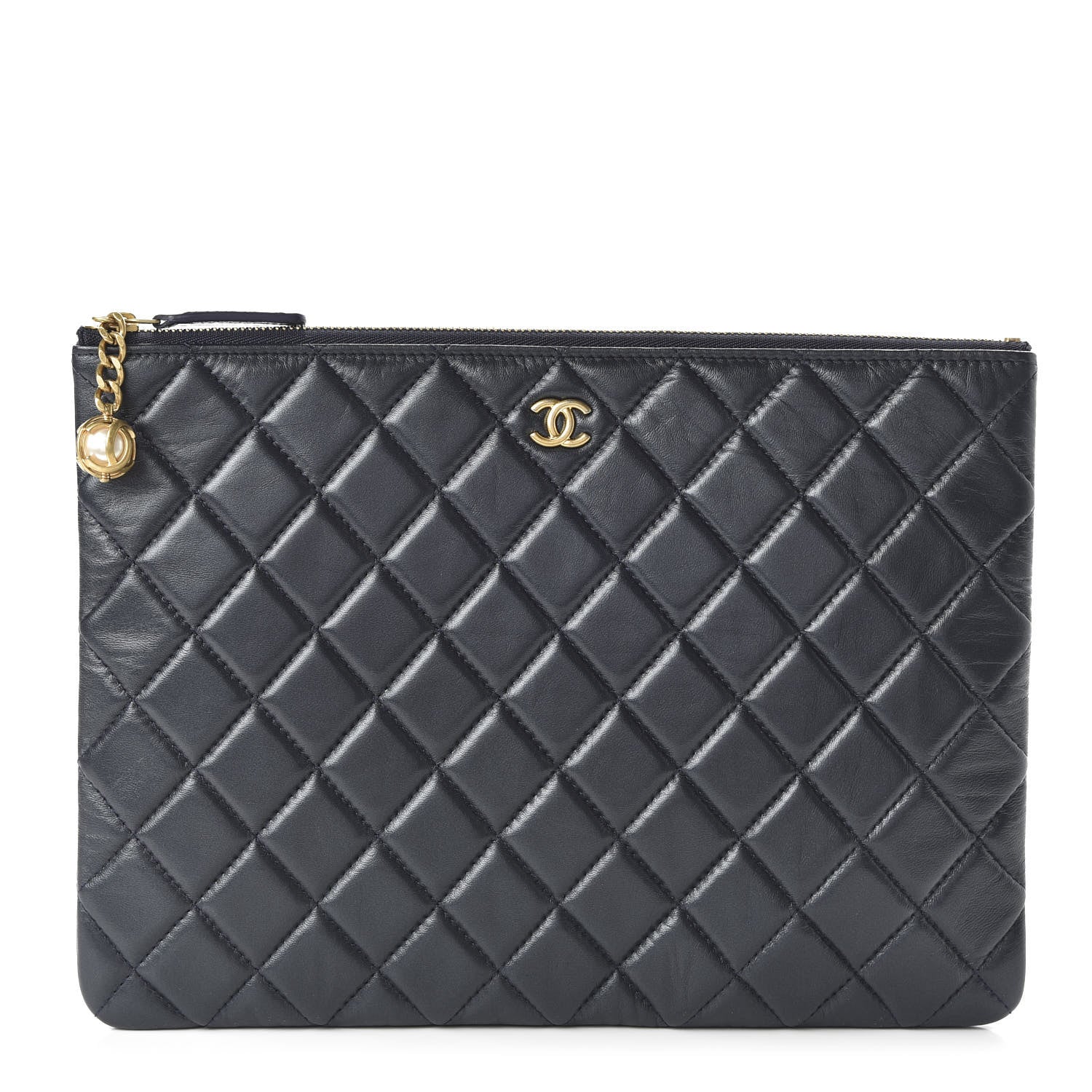 Chanel Lambskin Quilted Pearl Crush Medium Cosmetic Case Dark Blue 1 of 12