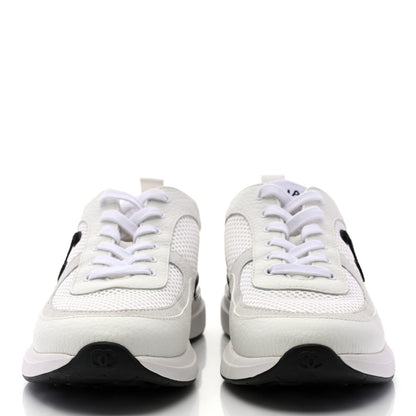 Chanel Calfskin Mesh Lycra Suede Womens Logo Sneakers 39 White 2 of 9