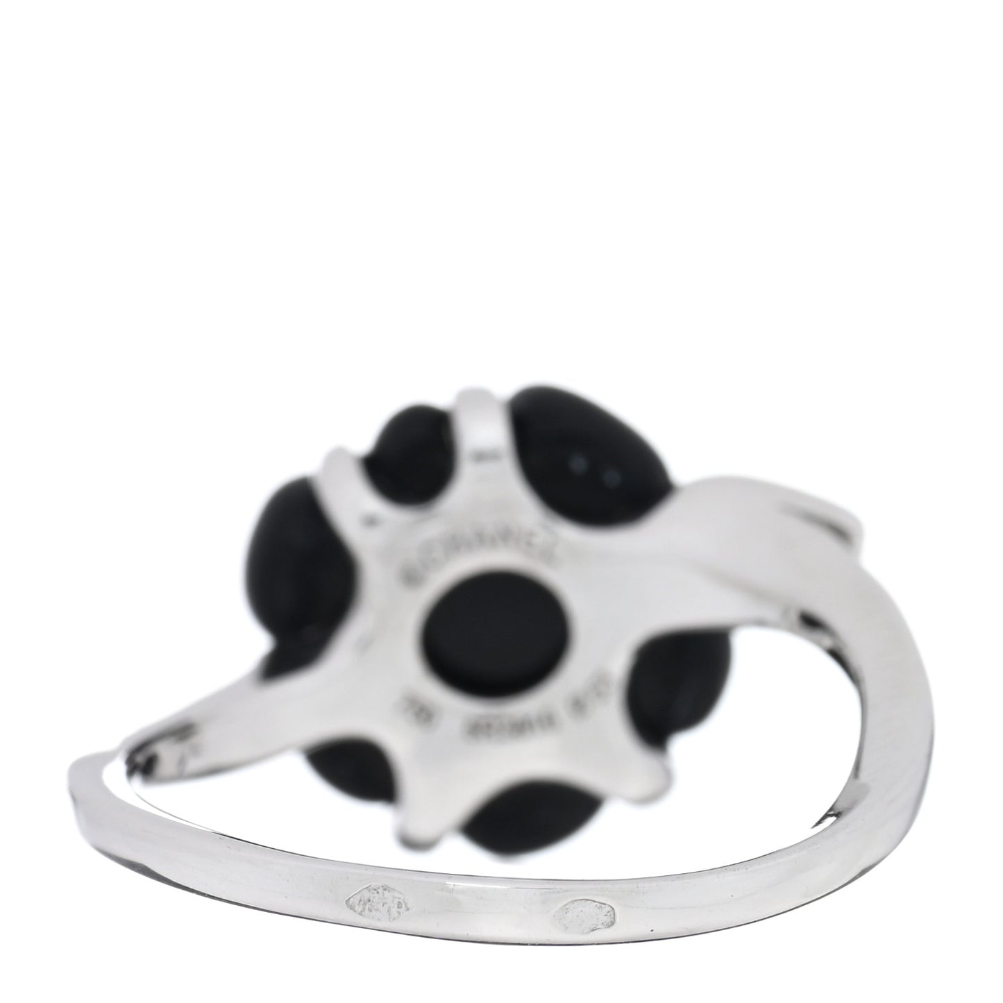 18K White Gold Diamond Onyx Camellia Ring 53 6.5