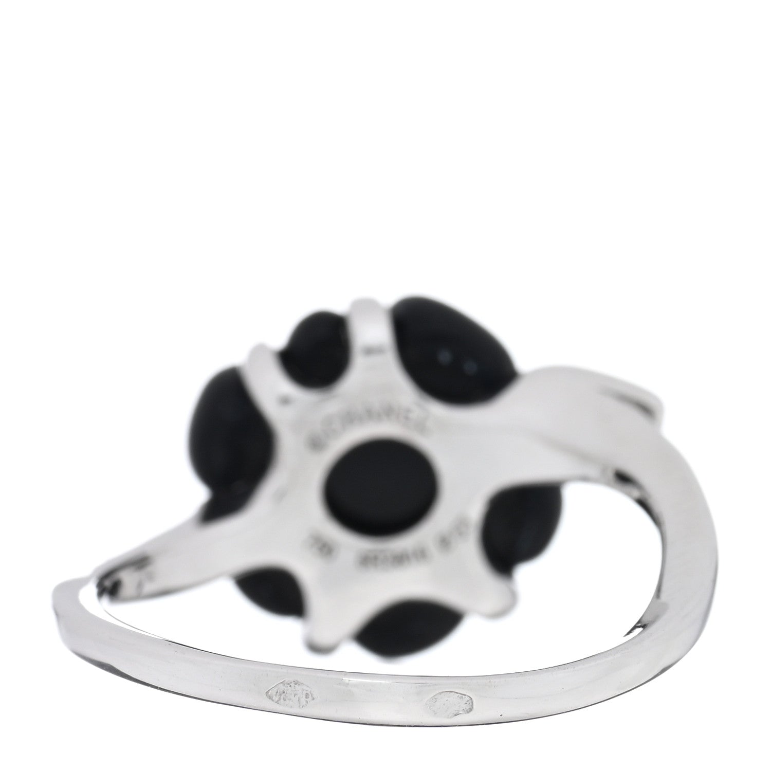 Chanel 18K White Gold Diamond Onyx Camellia Ring 53 6.5 3 of 4