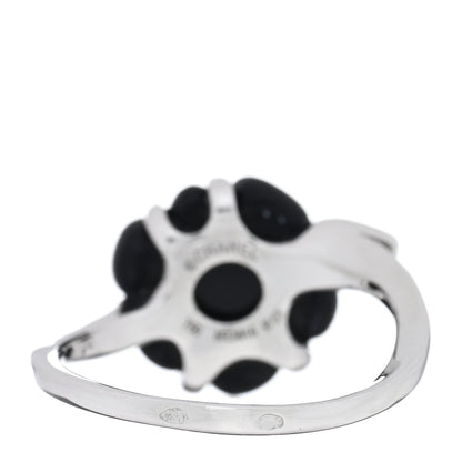 Chanel 18K White Gold Diamond Onyx Camellia Ring 53 6.5 3 of 4