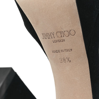 Jimmy Choo Suede Crystal Buckle Mionne 120 Sandals 38.5 Black 6 of 8