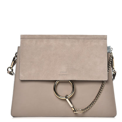 Chloe Calfskin Suede Medium Faye Shoulder Bag Motty Grey 1 of 7