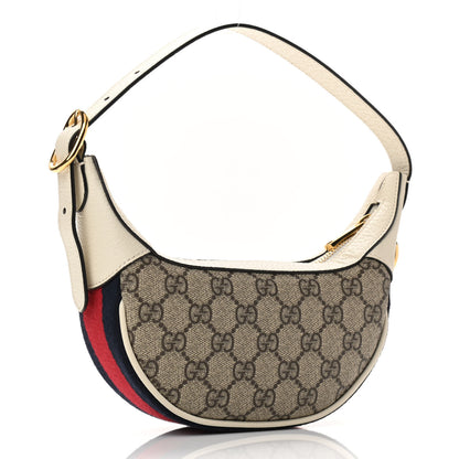 Gucci GG Supreme Monogram Textured Dollar Calfskin Web Mini Ophidia Half Moon Hobo Beige Ebony Mystic White 3 of 12