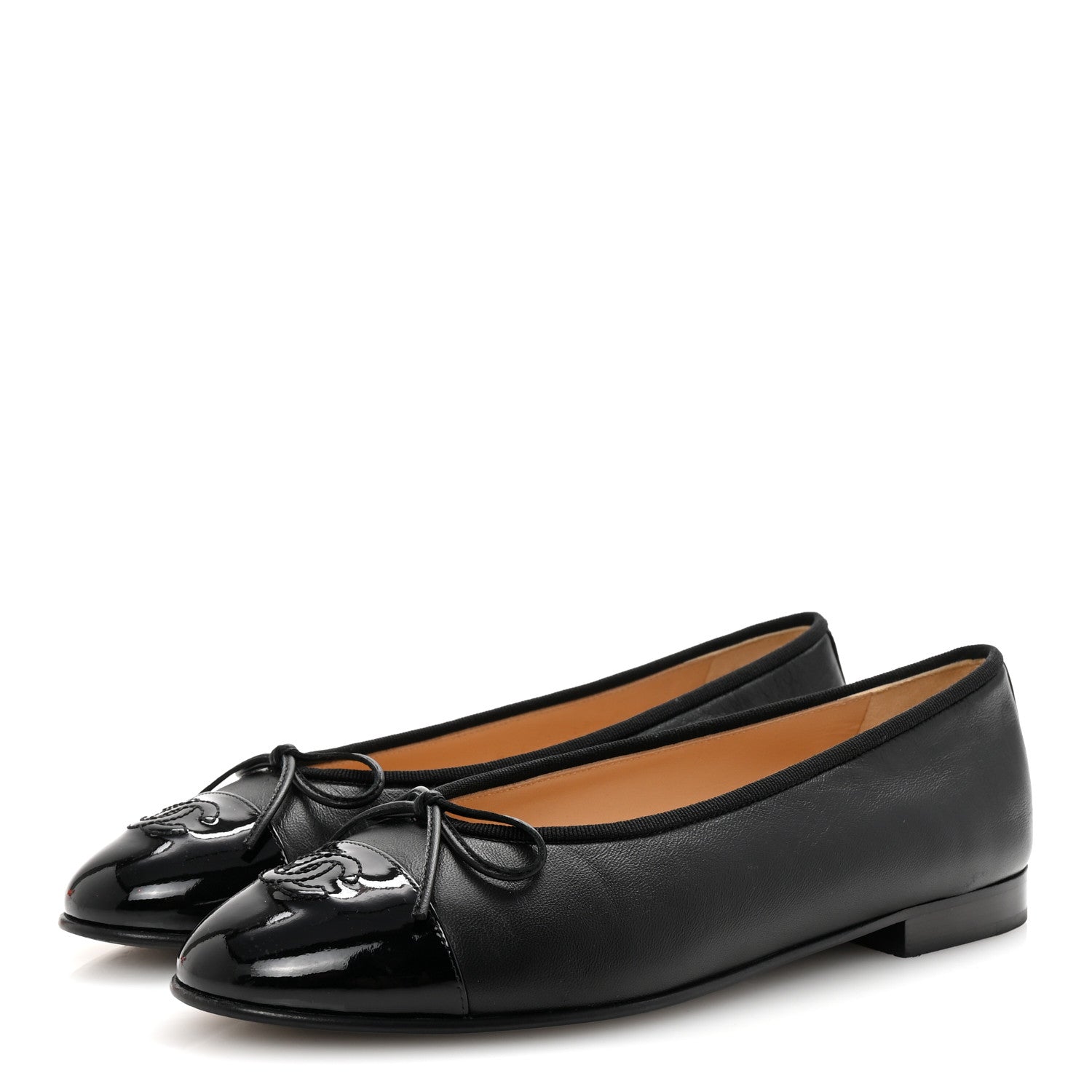 Chanel Lambskin Patent Cap Toe Ballerina Flats 38.5 Black 4 of 10