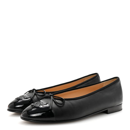 Chanel Lambskin Patent Cap Toe Ballerina Flats 38.5 Black 4 of 10