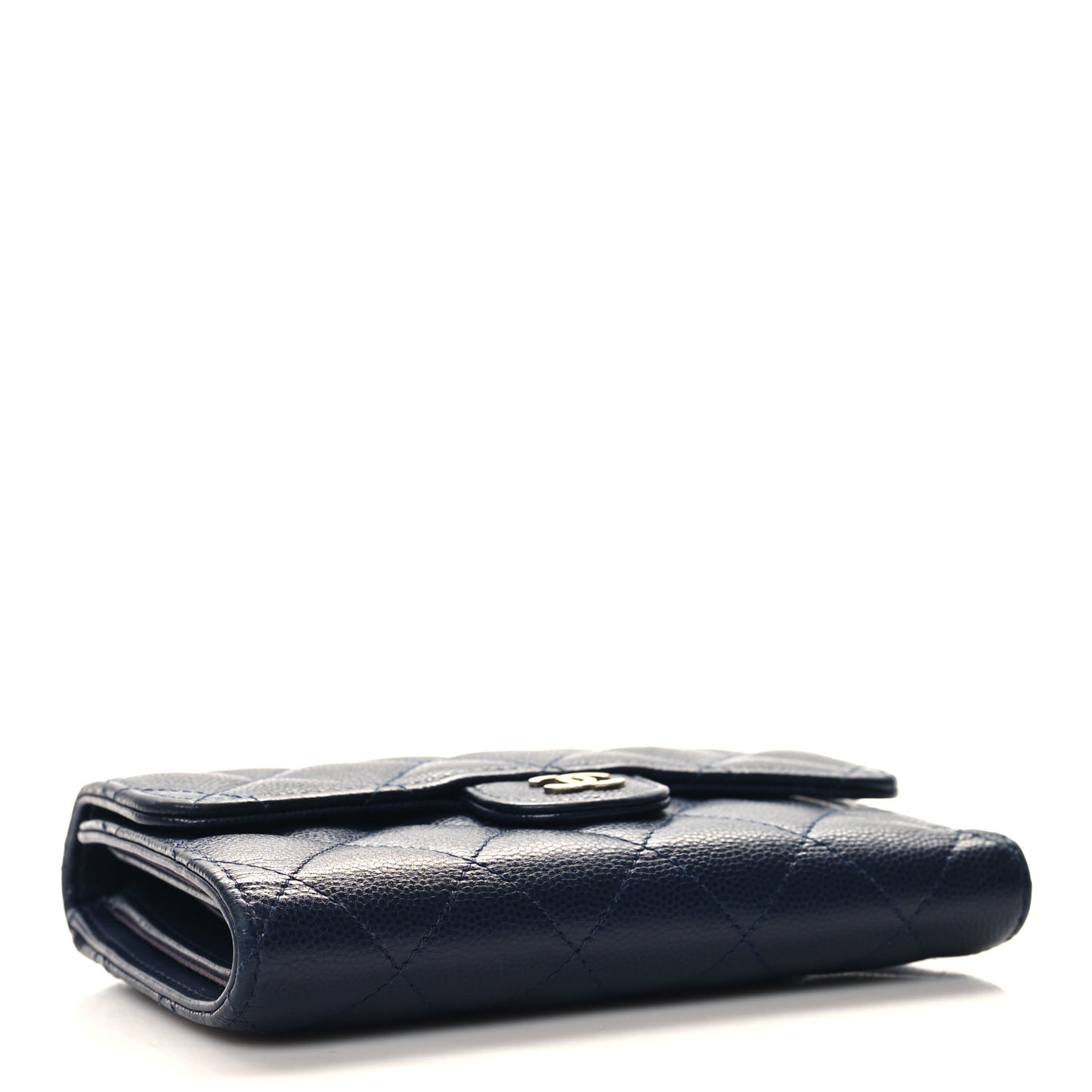 Caviar Quilted Medium Flap Wallet Dark Blue