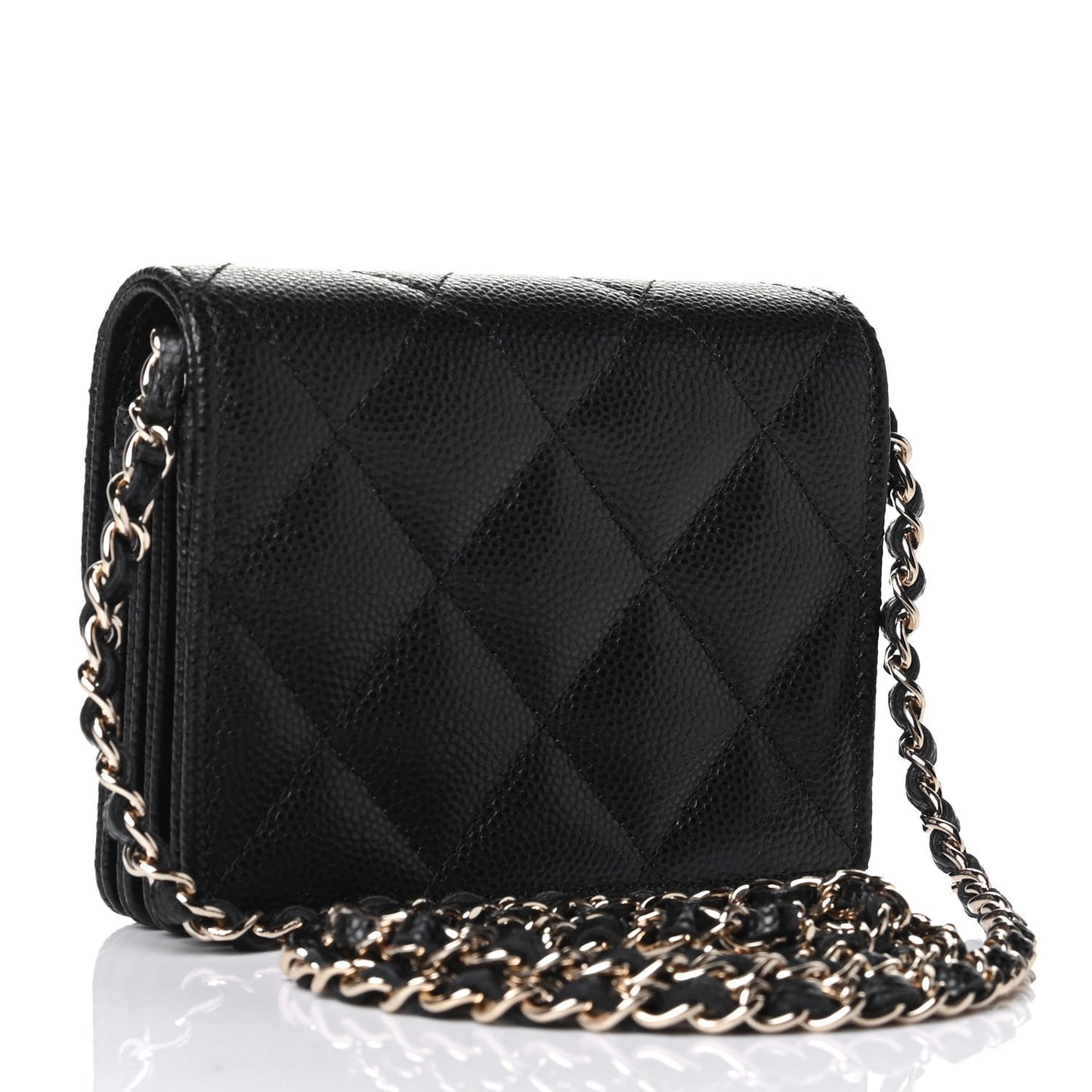 Caviar Quilted Flap Card Holder On Chain Black
