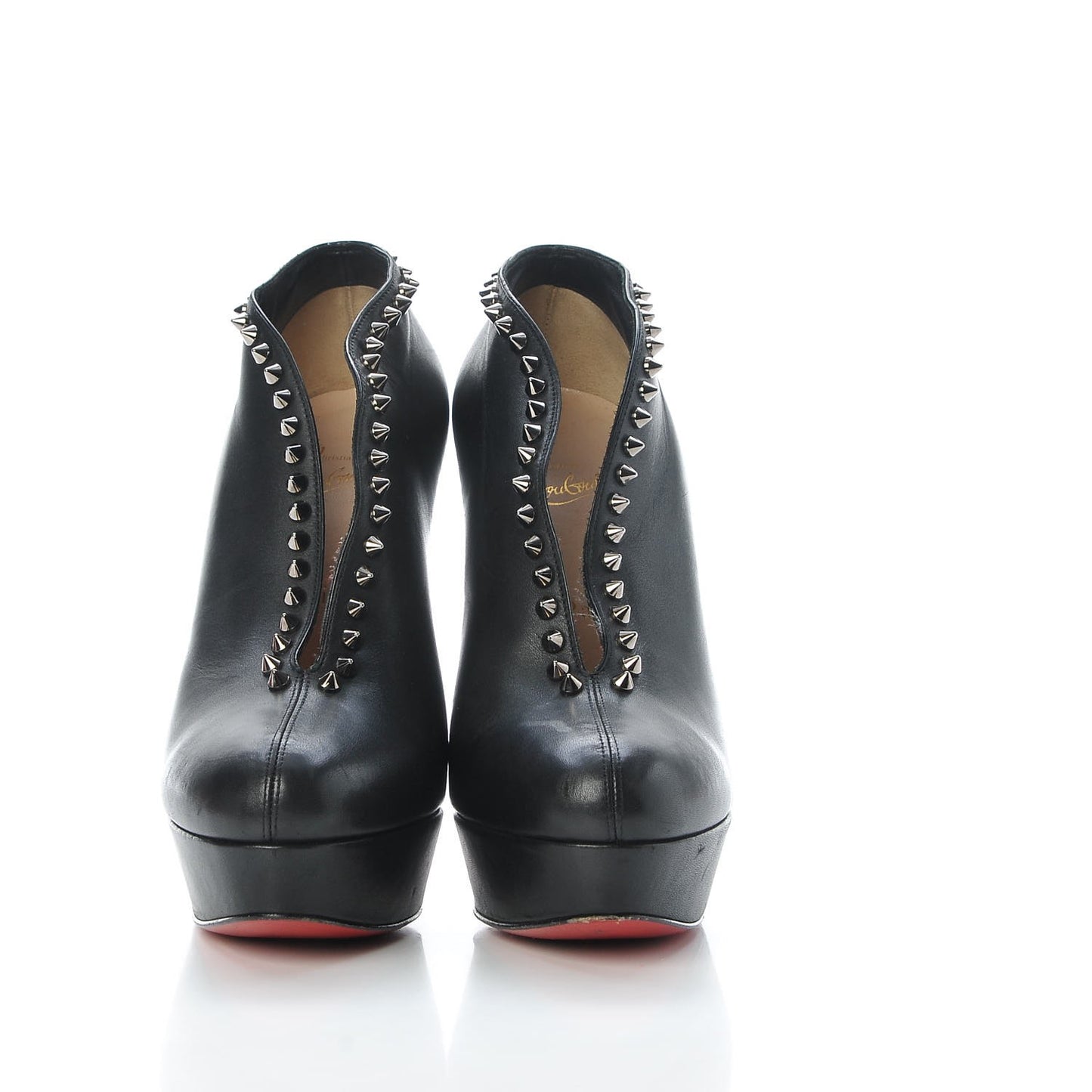 Calfskin Studded Miss Fast Plato 140 Platform Booties 39 Black