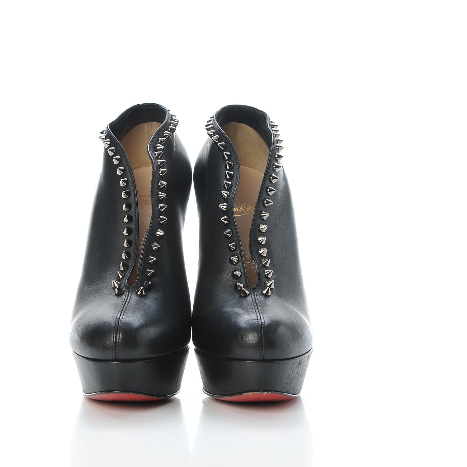 Christian Louboutin Calfskin Studded Miss Fast Plato 140 Platform Booties 39 Black 2 of 23