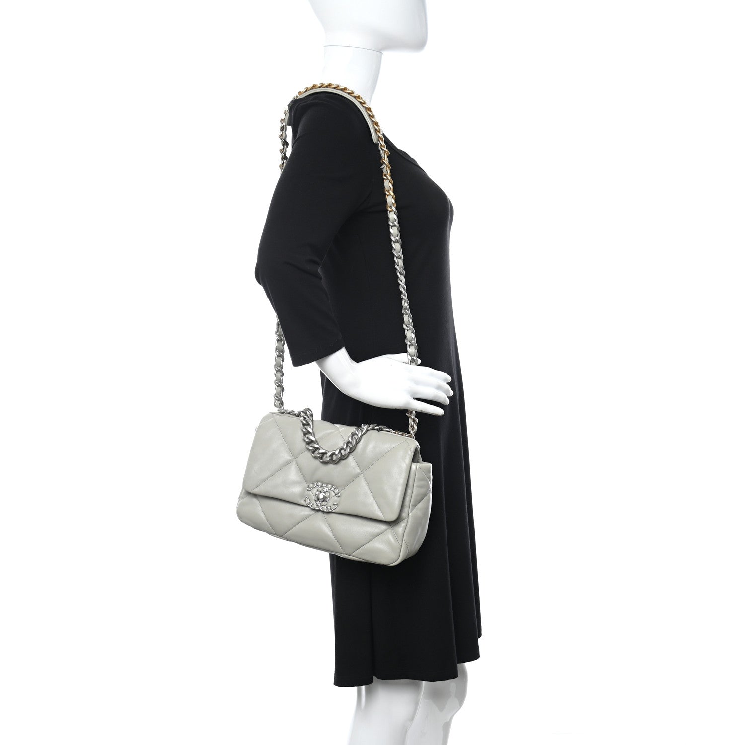 Chanel Goatskin Quilted Medium Chanel 19 Flap Grey 2 of 15