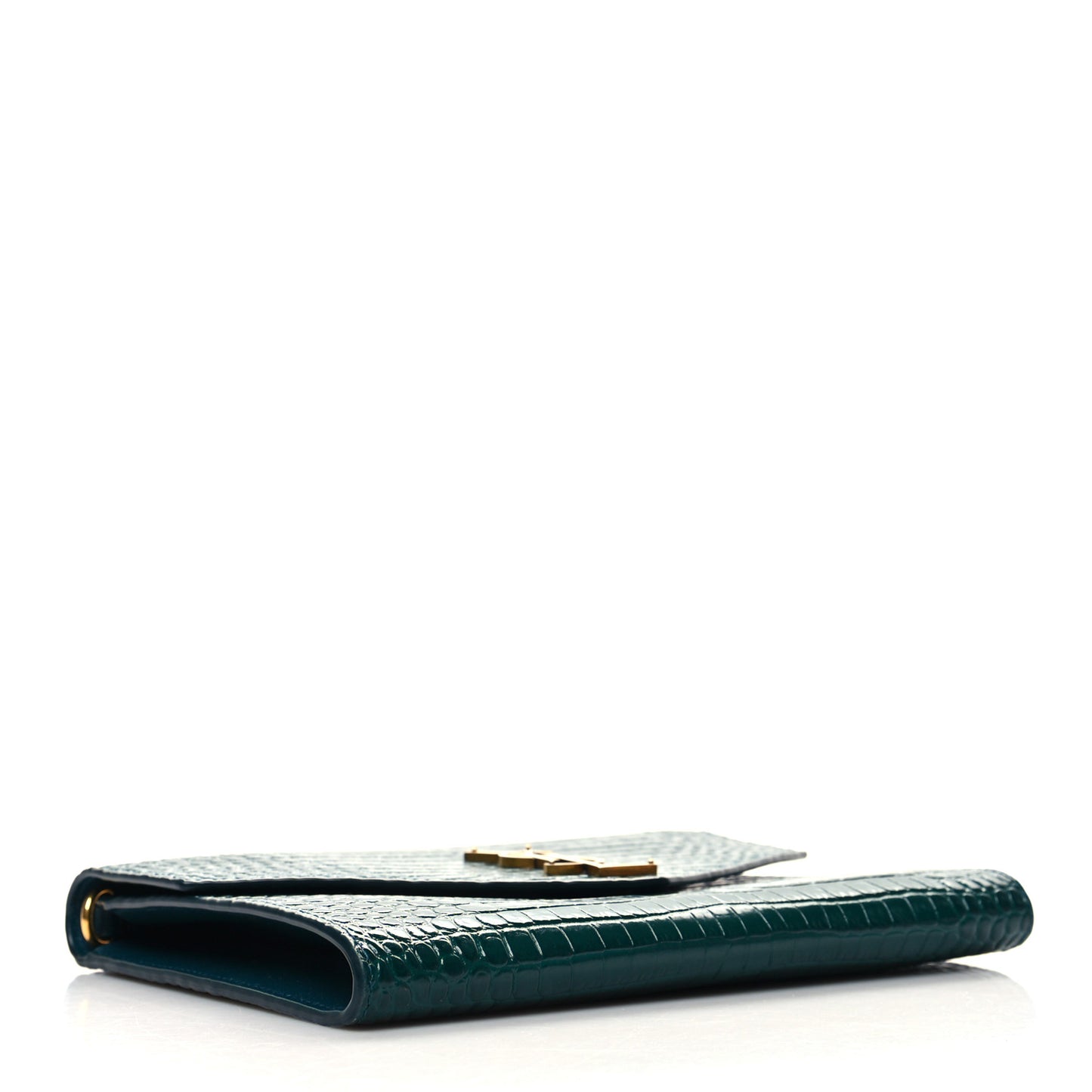 Calfskin Crocodile Embossed Monogram Cassandre Flap Pouch Foliage Green