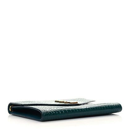 Saint Laurent Calfskin Crocodile Embossed Monogram Cassandre Flap Pouch Foliage Green 4 of 10