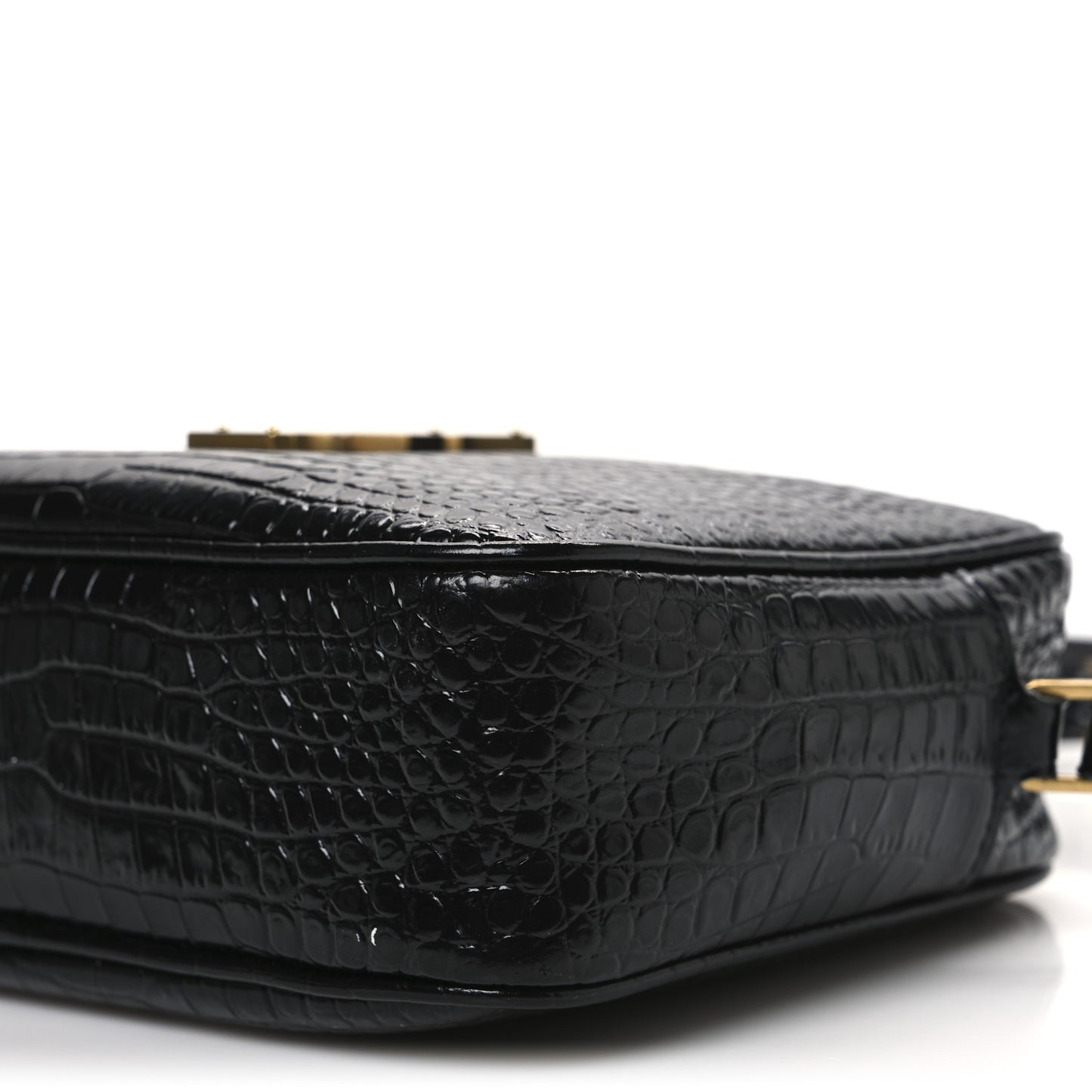 Patent Calfskin Crocodile Embossed Monogram Lou Camera Bag Black