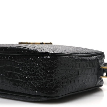 Saint Laurent Patent Calfskin Crocodile Embossed Monogram Lou Camera Bag Black 10 of 13