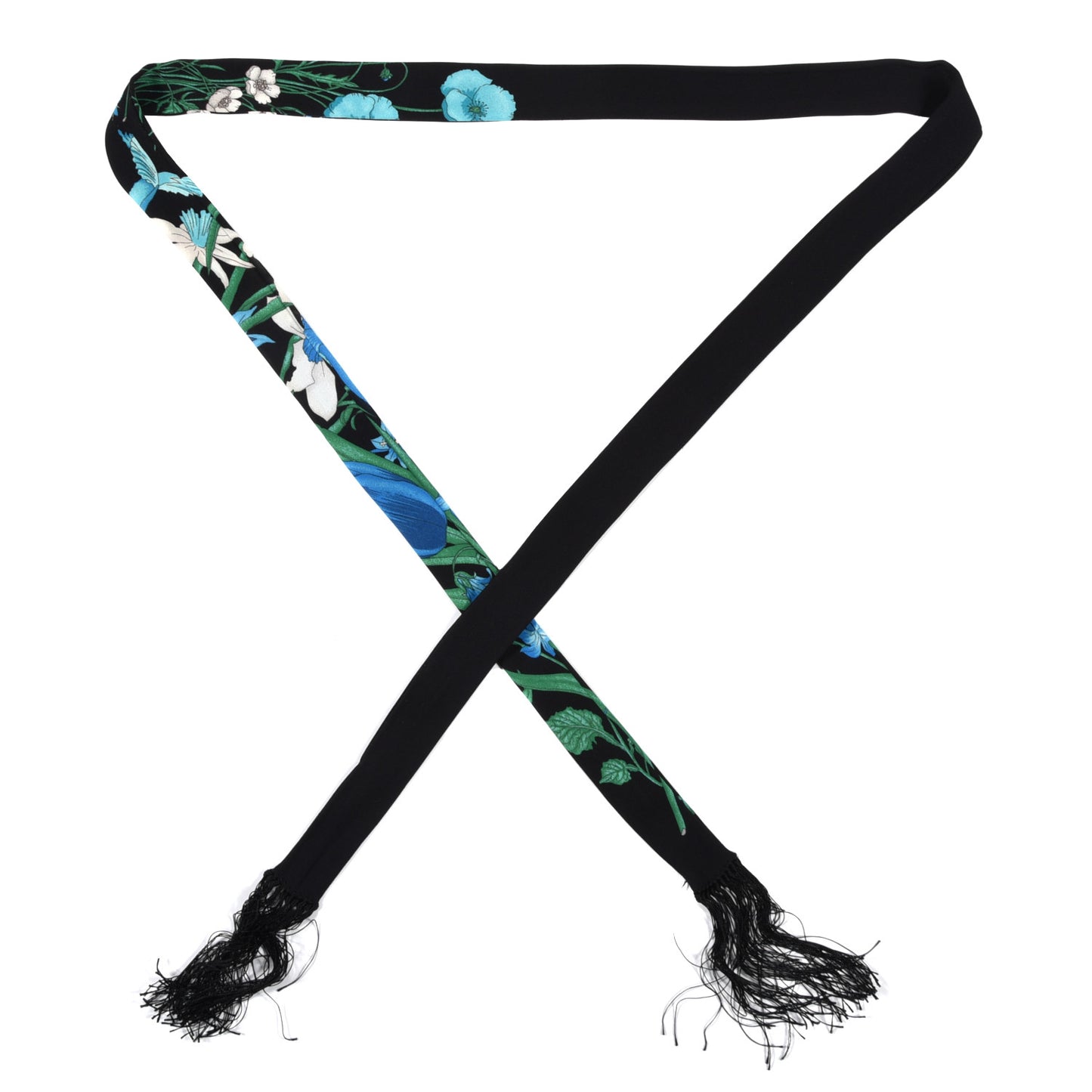 Silk Twill Flora Fringe Neck Bow Black