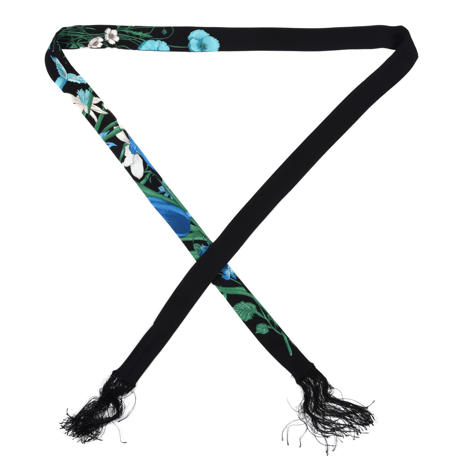 Gucci Silk Twill Flora Fringe Neck Bow Black 1 of 4