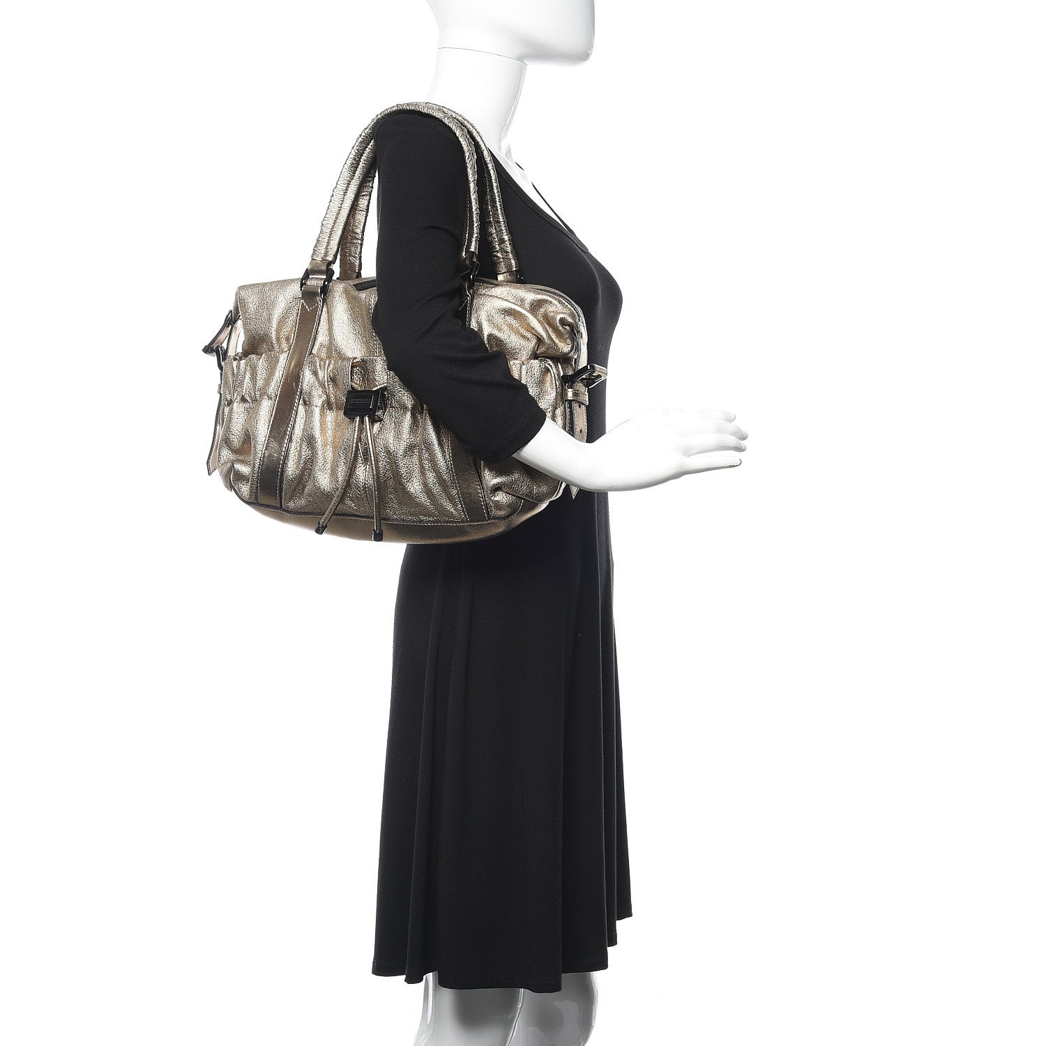 Burberry Metallic Grained Calfskin Small Curzon Satchel Gold 2 of 13