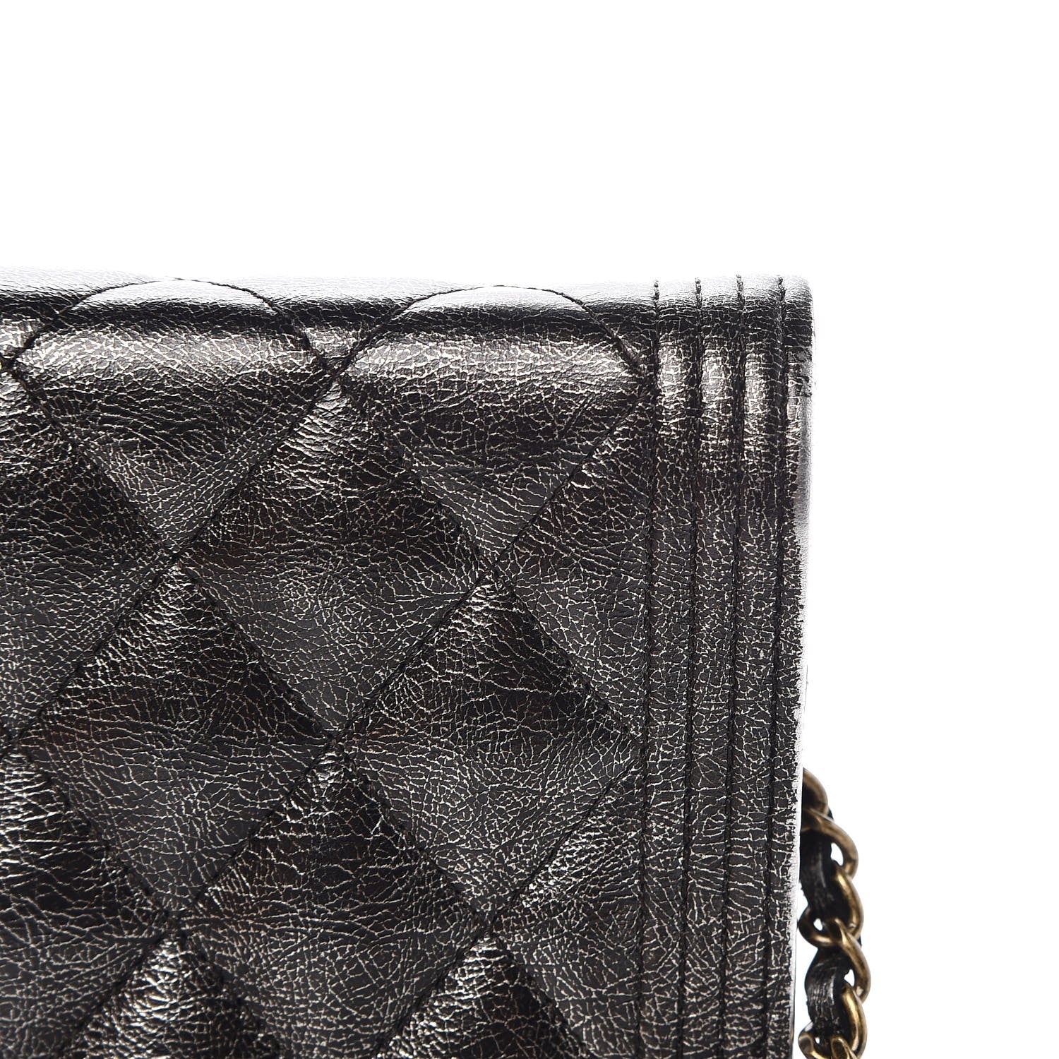 Chanel Cracked Metallic Calfskin Quilted Boy Wallet On Chain WOC Dark Silver 12 of 12