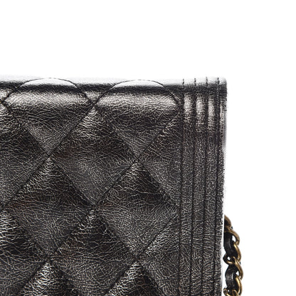Chanel Cracked Metallic Calfskin Quilted Boy Wallet On Chain WOC Dark Silver 12 of 12