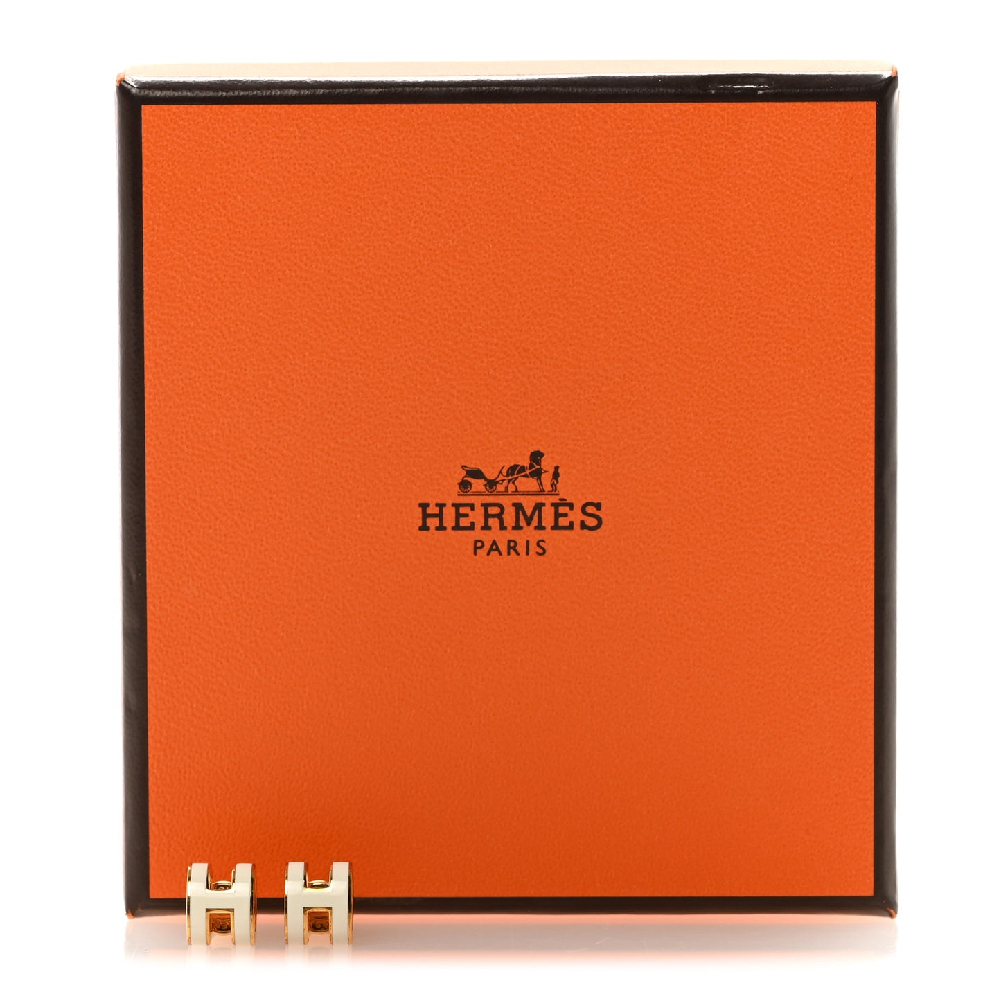 Gold Lacquered Mini Pop H Earrings White