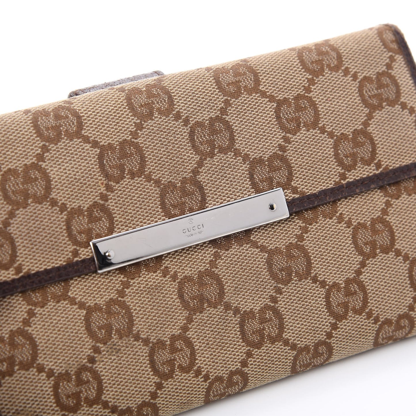 Monogram Metal Bar Continental Flap Wallet Beige Ebony Dark Brown