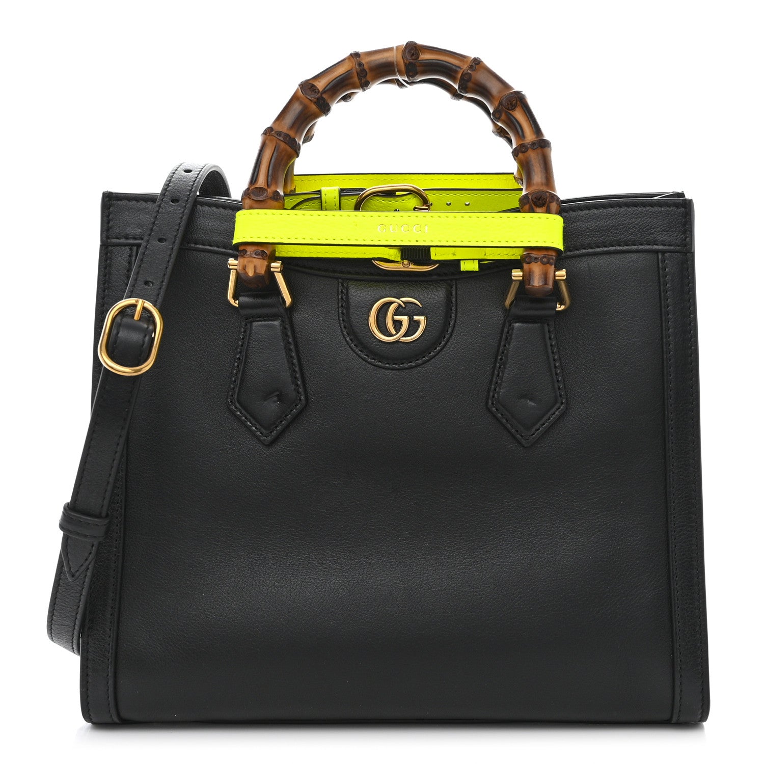 Gucci Calfskin Small Diana Tote Bag Black Yellow Fluo 1 of 15