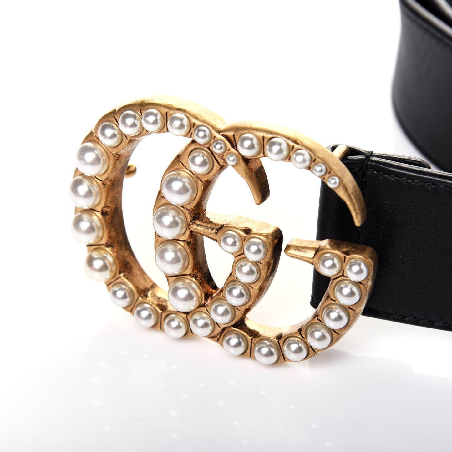 Moon Calfskin Pearl Double G 40mm Belt 90 36 Black Cream