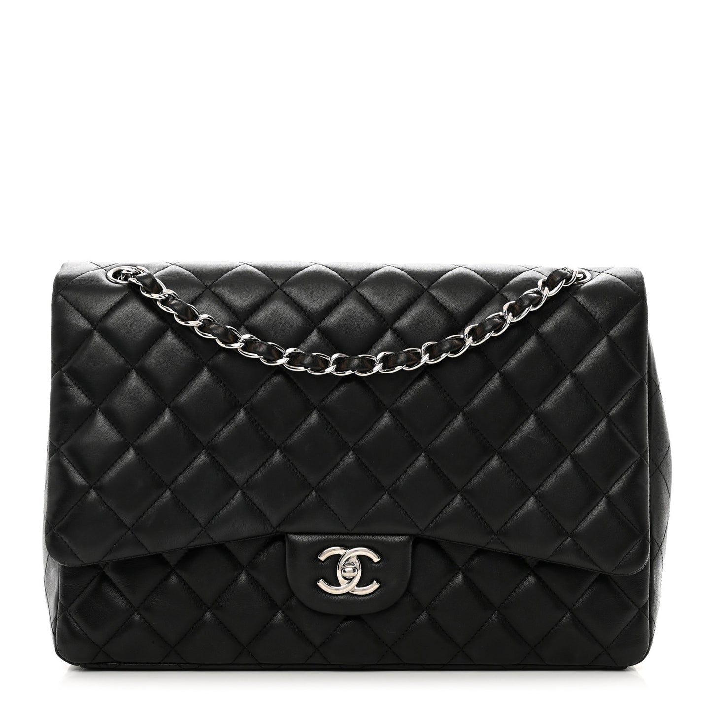 Lambskin Quilted Maxi Single Flap Black