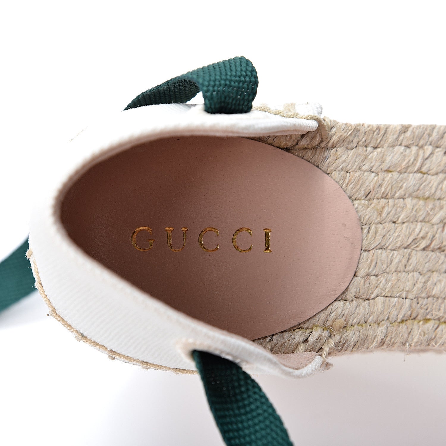 Gucci Canvas Malaga Kid Web Ankle Wrap Espadrille Wedge Sandals 35.5 Green Red Mystic White Emerald 7 of 12