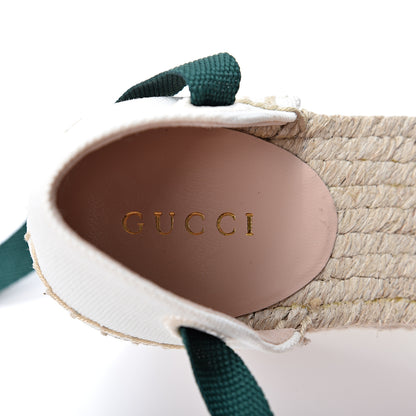 Gucci Canvas Malaga Kid Web Ankle Wrap Espadrille Wedge Sandals 35.5 Green Red Mystic White Emerald 7 of 12
