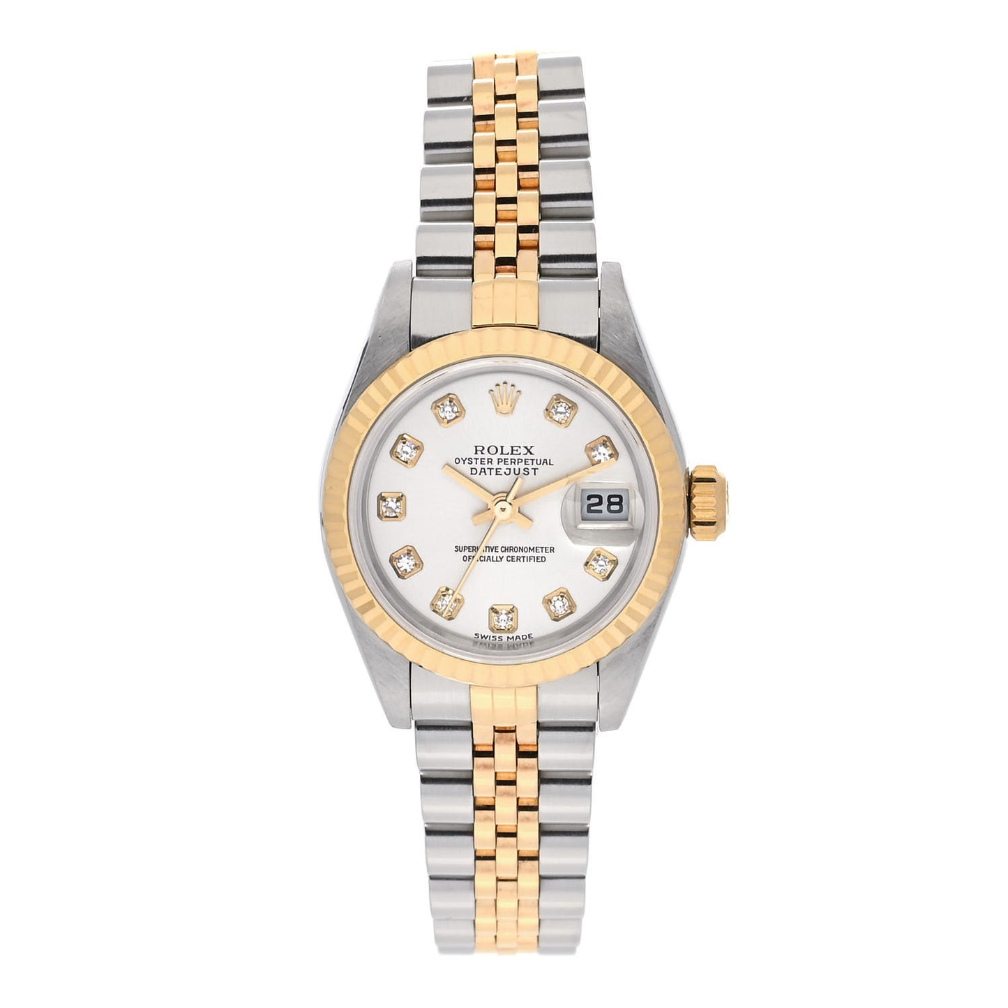 Stainless Steel 18K Yellow Gold Diamond 26mm Oyster Perpetual Datejust Watch White 79173