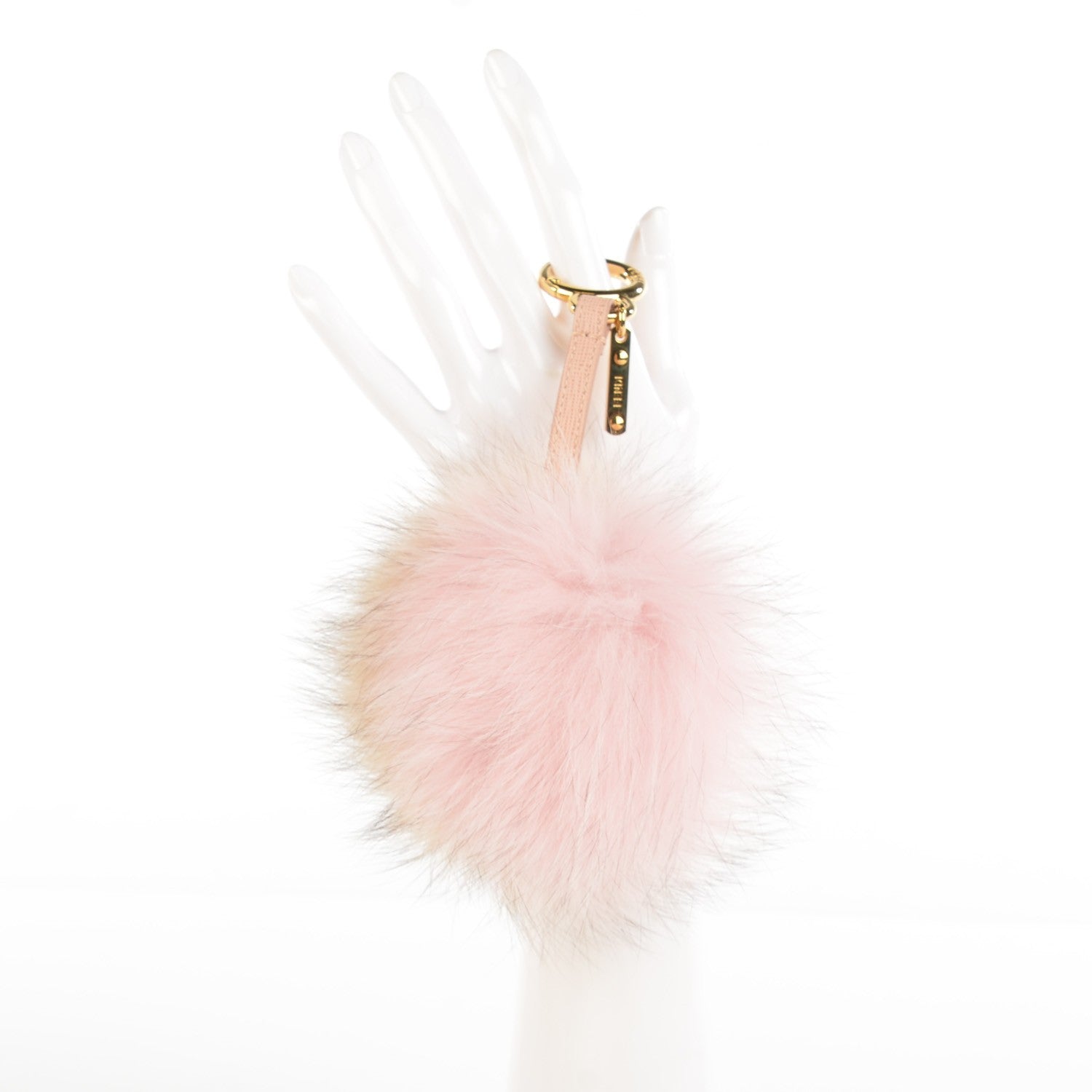 Fendi Fox Fur Vitello Elite Bi-Color Pom Pom Bag Charm Rosa Cammello Cipria 2 of 7