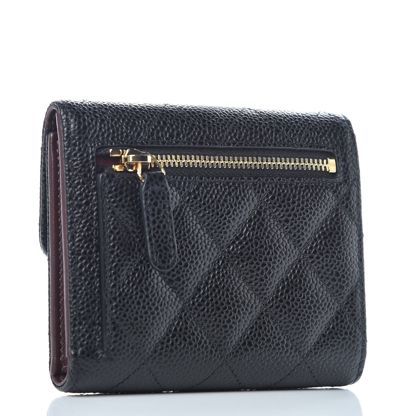Caviar Quilted Compact Flap Wallet Black