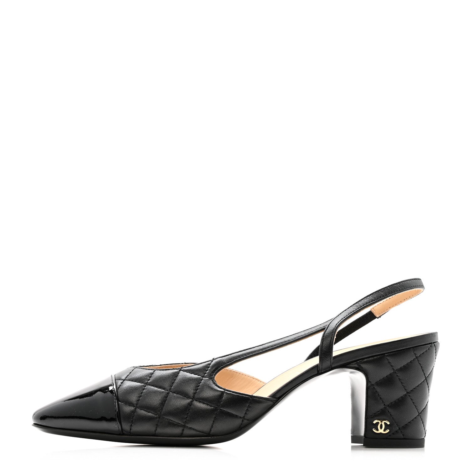 Chanel Lambskin Patent Calfskin Quilted Cap Toe CC Slingback Pumps 39.5 Black 1 of 10