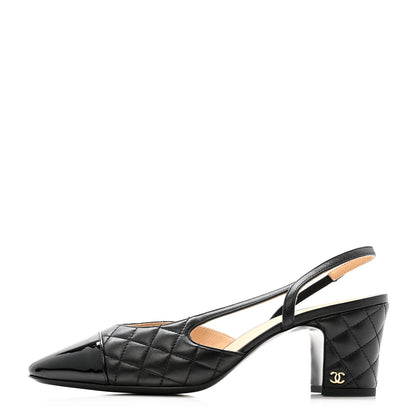Chanel Lambskin Patent Calfskin Quilted Cap Toe CC Slingback Pumps 39.5 Black 1 of 10