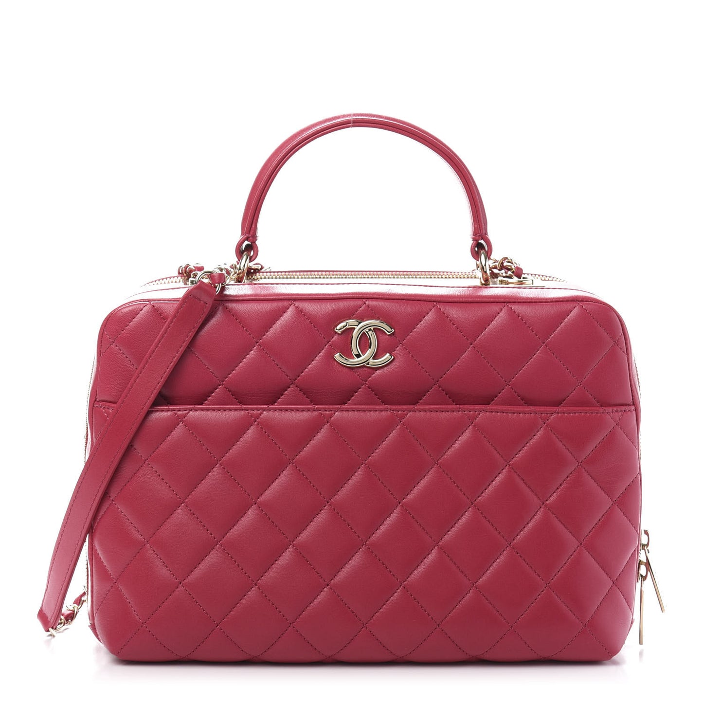 Lambskin Quilted Large Trendy CC Bowling Bag Dark Pink