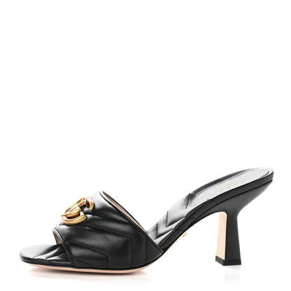 Gucci Nappa Matelasse GG Marmont 75mm Slide Sandals 37.5 Black 1 of 9