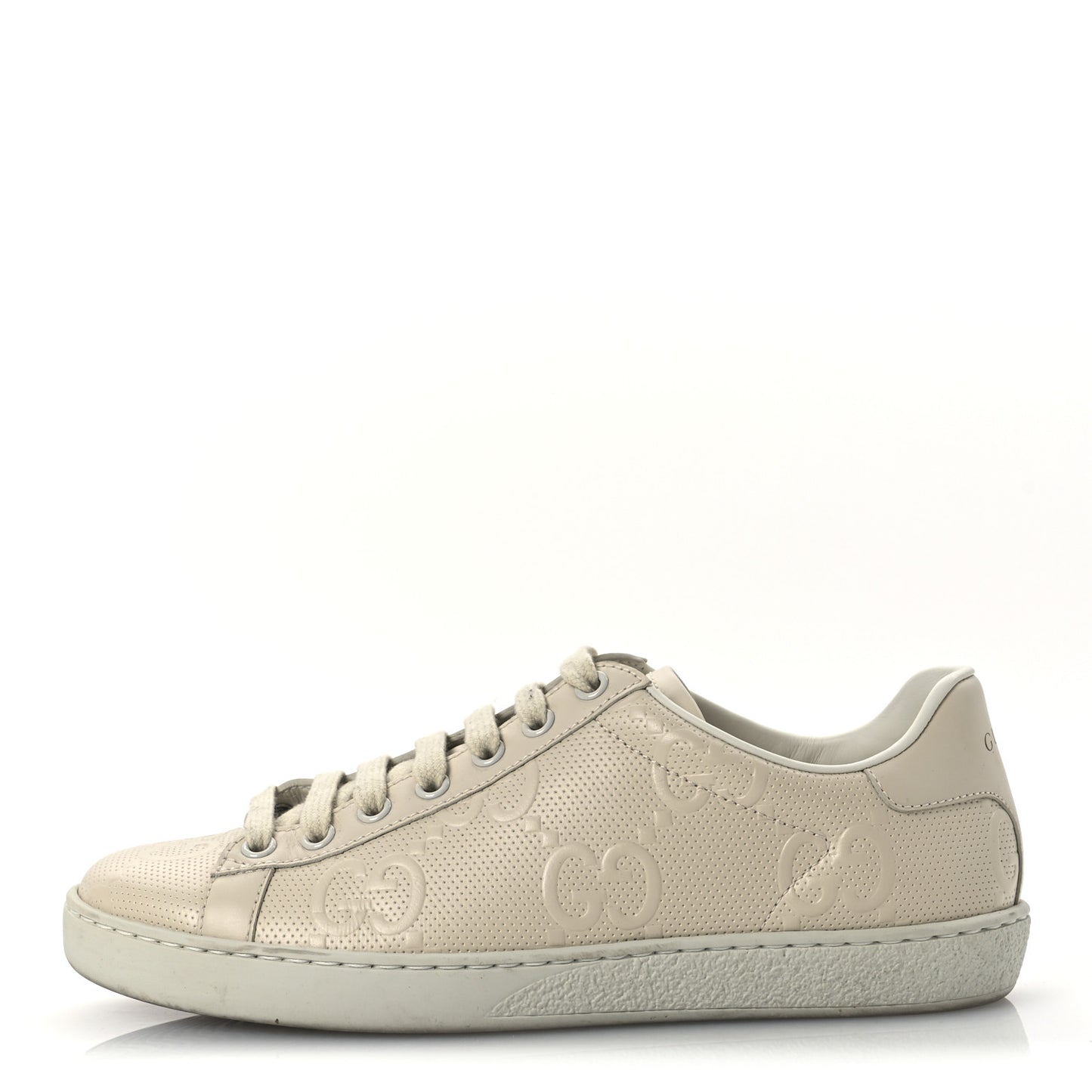 Calfskin GG Tennis Embossed Ace Sneakers 37 Mystic White