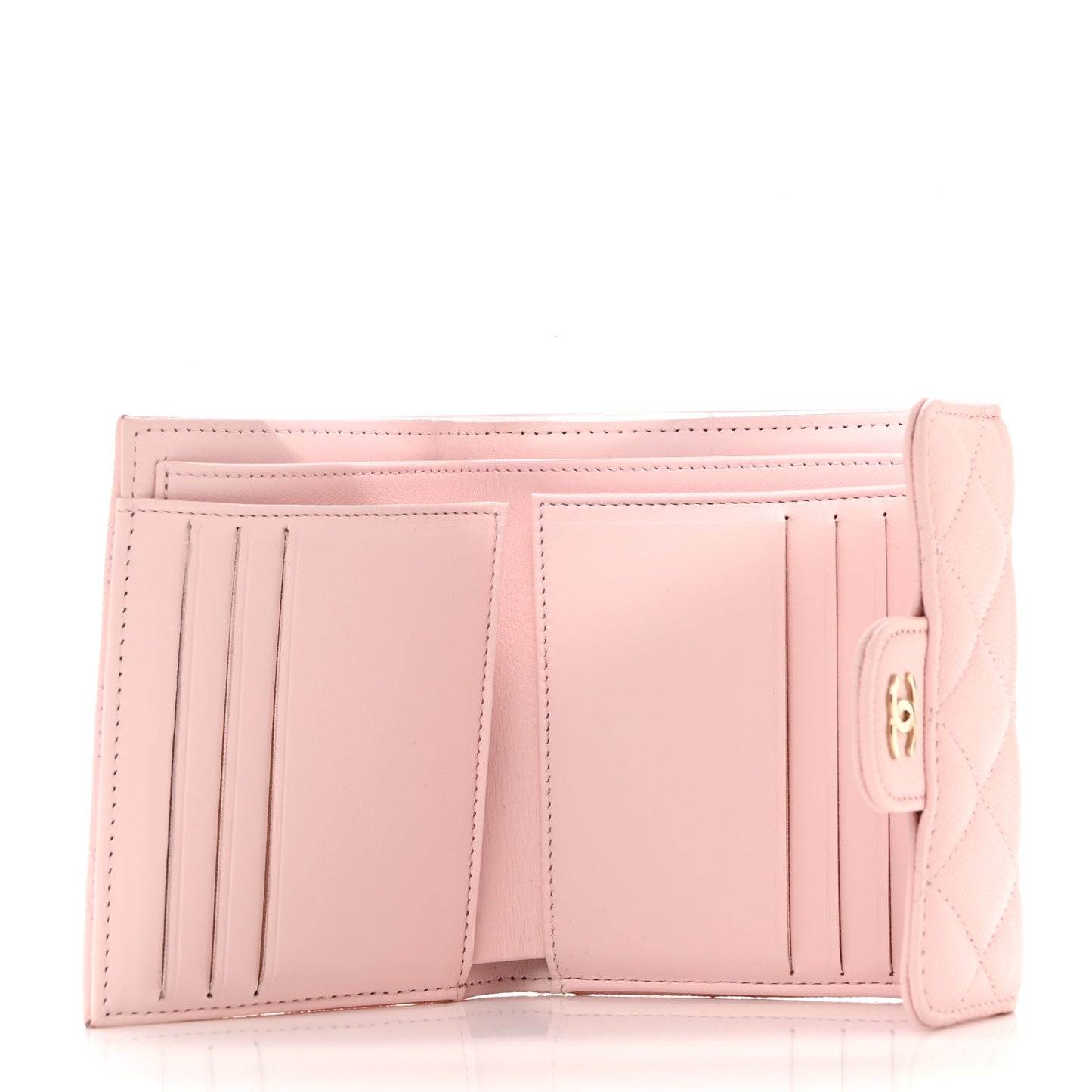Caviar Quilted Compact Flap Wallet Light Pink